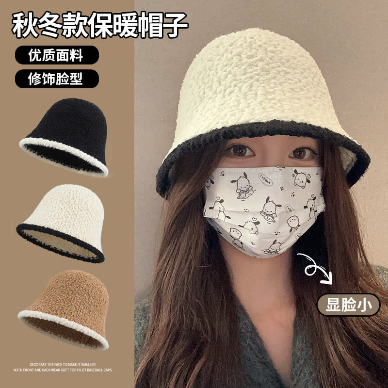渔夫帽女秋冬季针织毛绒大头围2023新款水桶帽日系显脸小帽子显白