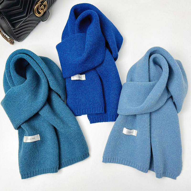 韩系显白蓝色针织围巾女秋冬季韩版纯色百搭ins学生保暖毛线围脖,服饰配件/皮带/帽子/围巾,围巾/丝巾/披肩,淘宝优惠券,粉丝福利购,淘宝优惠卷