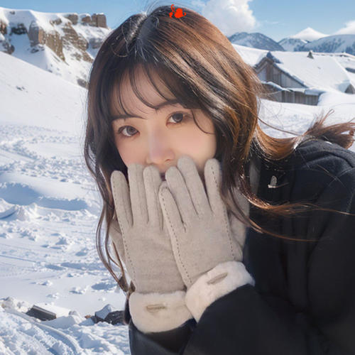 冬季防风保暖触屏羊绒手套女
