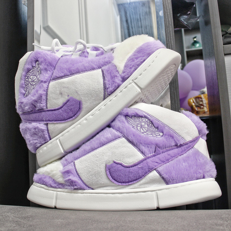 紫色情人节恶搞aj锥包跟棉拖鞋创意保暖胖胖鞋搞怪椰子国潮毛毛鞋