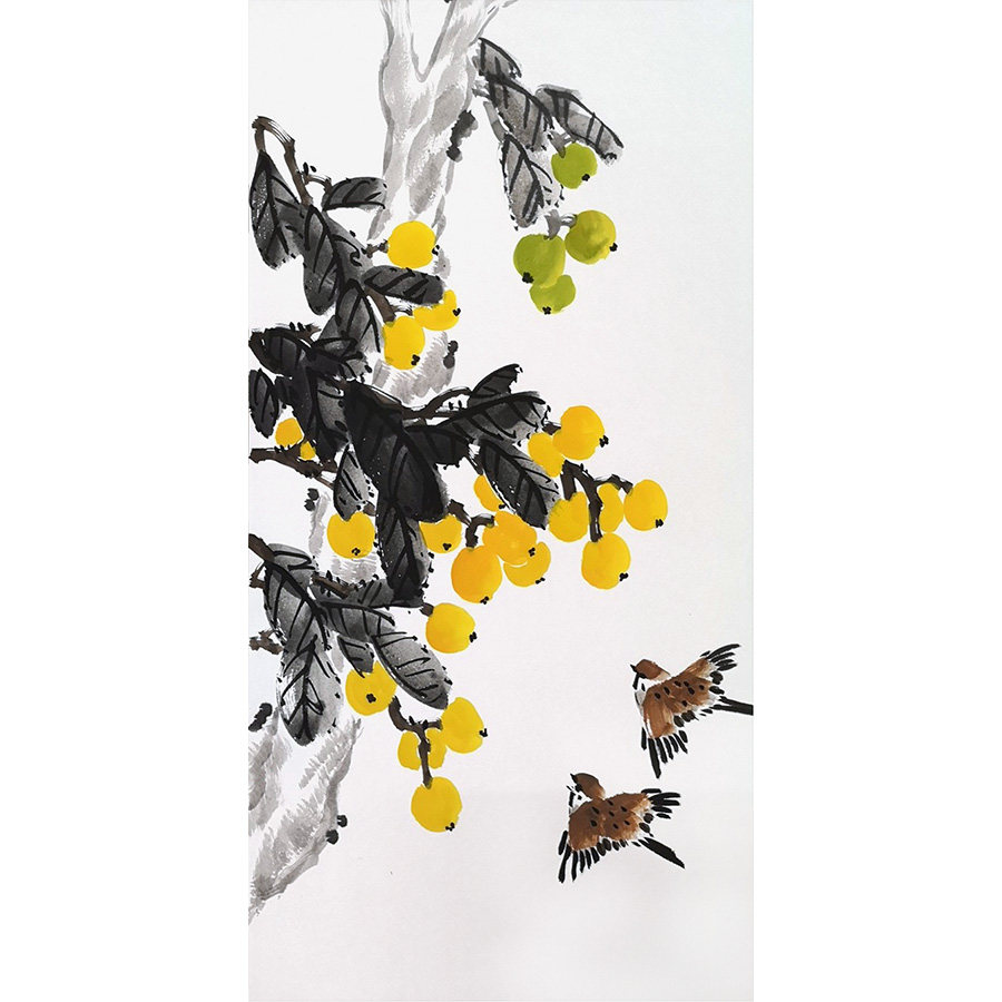 手绘定制枇杷国画花鸟字画竖花鸟原创枇杷画餐厅简约挂画写意挂画