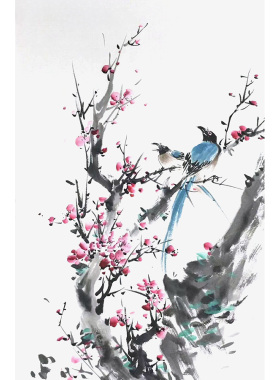 喜上眉梢画 手绘迎春图 沙发背景墙玄关画 节日送礼画 喜鹊花鸟画