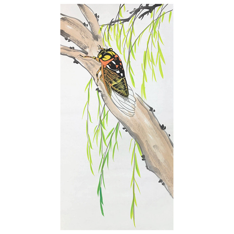 手绘画定制昆虫蝉图竖幅金蝉画临摹齐白石的蝉传统画客厅玄关国画