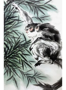 猴子画定制 手绘高仿刘继卣猴画 十二生肖属猴的手工画 水墨猴画