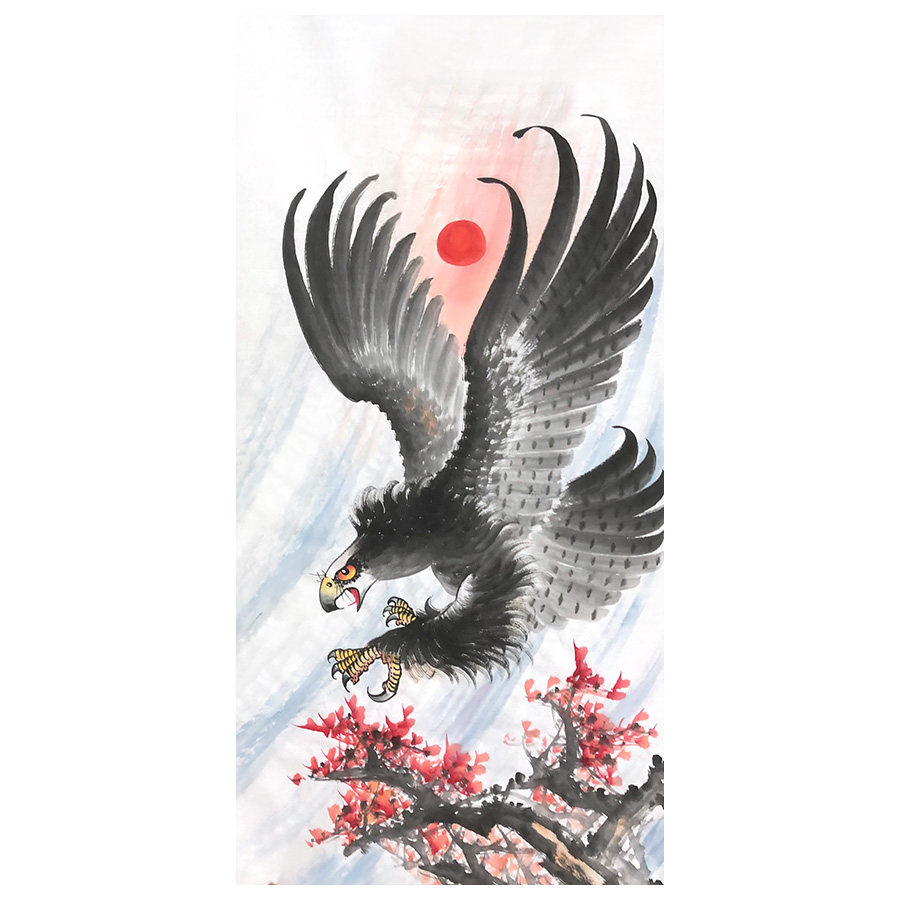 手绘定制老鹰图雄鹰展翅画竖幅梅花挂画50x100临摹 石涛 齐白石画