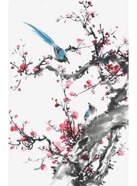 喜上眉梢画 手绘梅花画迎春图 床头装饰画 节日送礼画 鸟语花香画