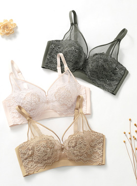 法式蕾丝文胸W2312兔耳杯超薄款夏季内衣大胸显小舒适透气防下垂