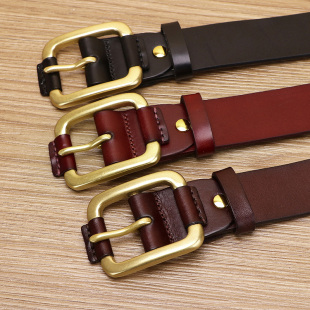 真皮纯铜针扣青年休闲裤 皮带男士 带中年腰带加长潮 头层纯牛皮