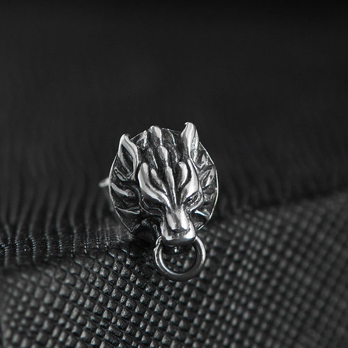 复古风狮子头潮男单只价银耳钉