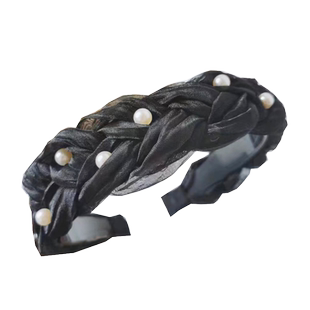 珍珠防滑带齿头箍发卡头饰韩版新款气质布艺宽边钉珠麻花辫子发箍