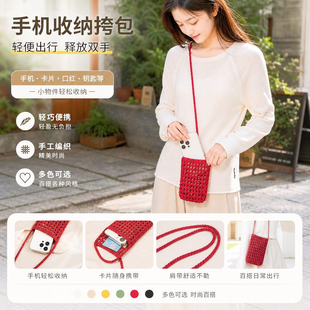 手工编织迷你斜挎手机包女百搭