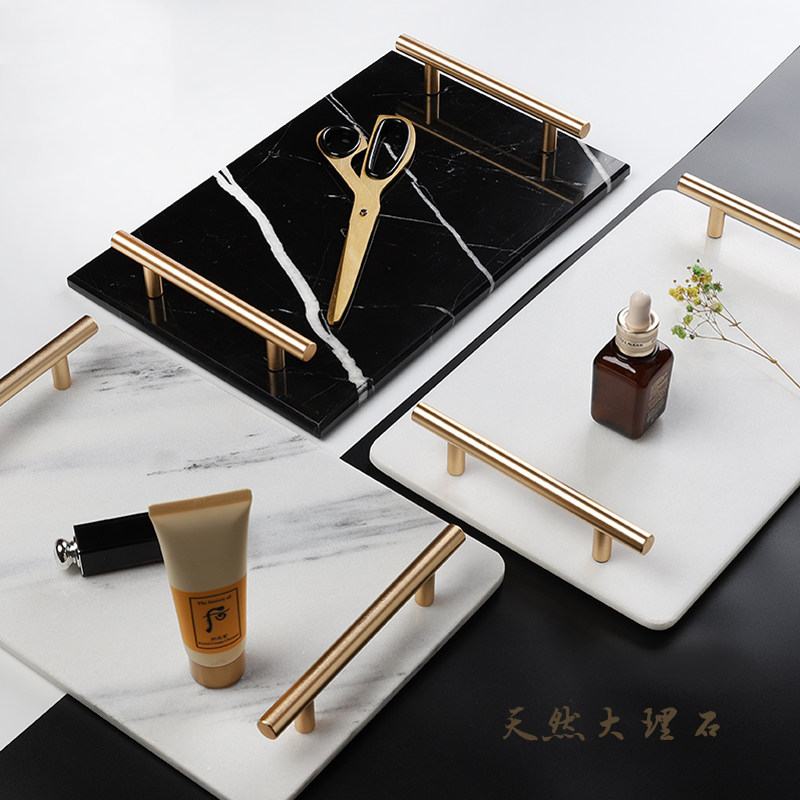 北欧天然大理石托盘饰品摆件家用收纳装饰展示盘轻奢西点首饰盘子