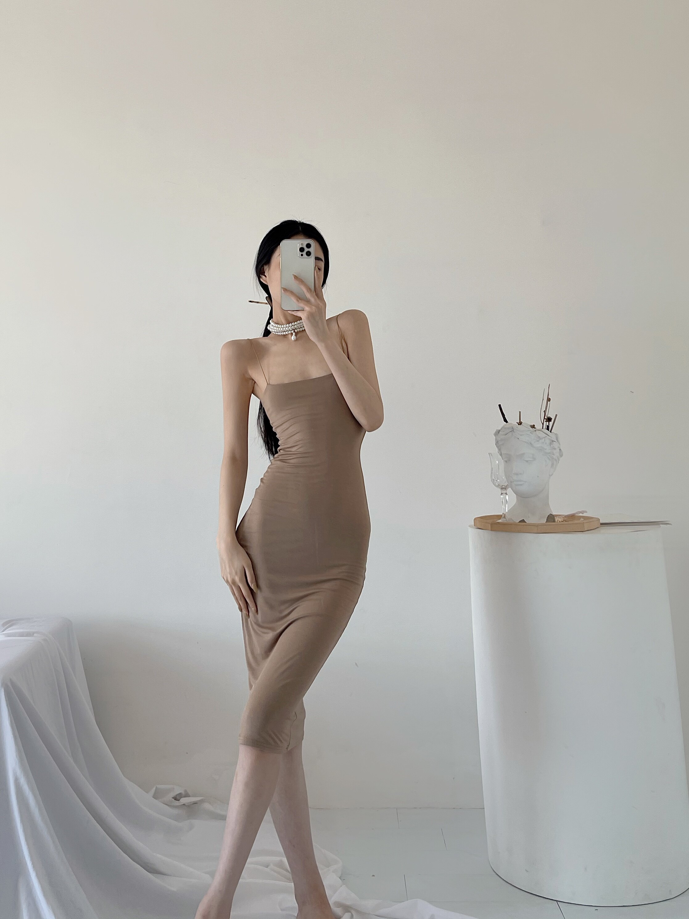 muzi 木子同款吊带连衣裙包臀修身超级显身材舒服莫代尔棉连衣裙