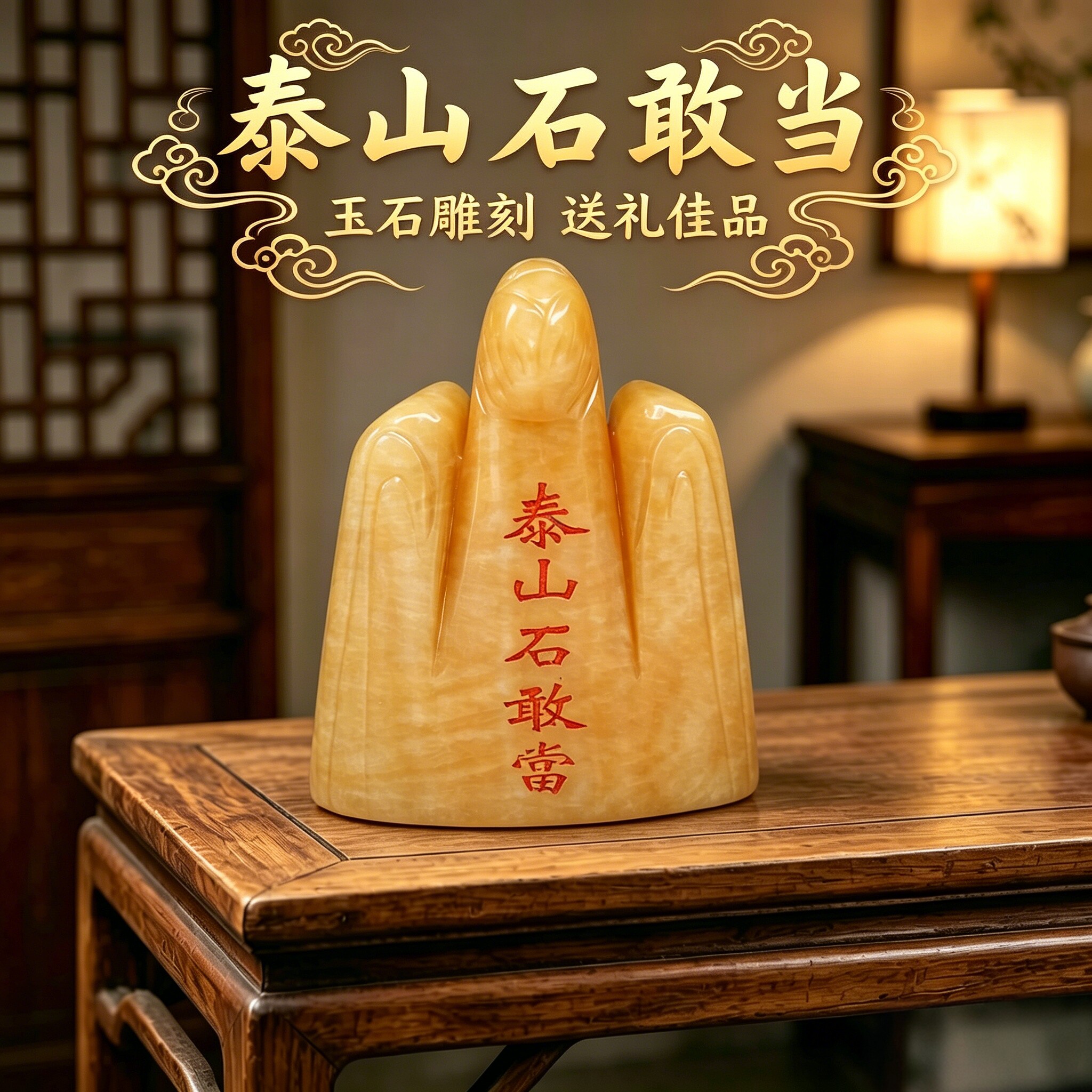 泰山石敢当天然黄玉摆件室内补缺角靠山石补凸角室外原石客厅玄关