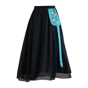 RM24859#春夏民族风女装半身裙文艺复古中国风雪纺绣花大摆中长裙女