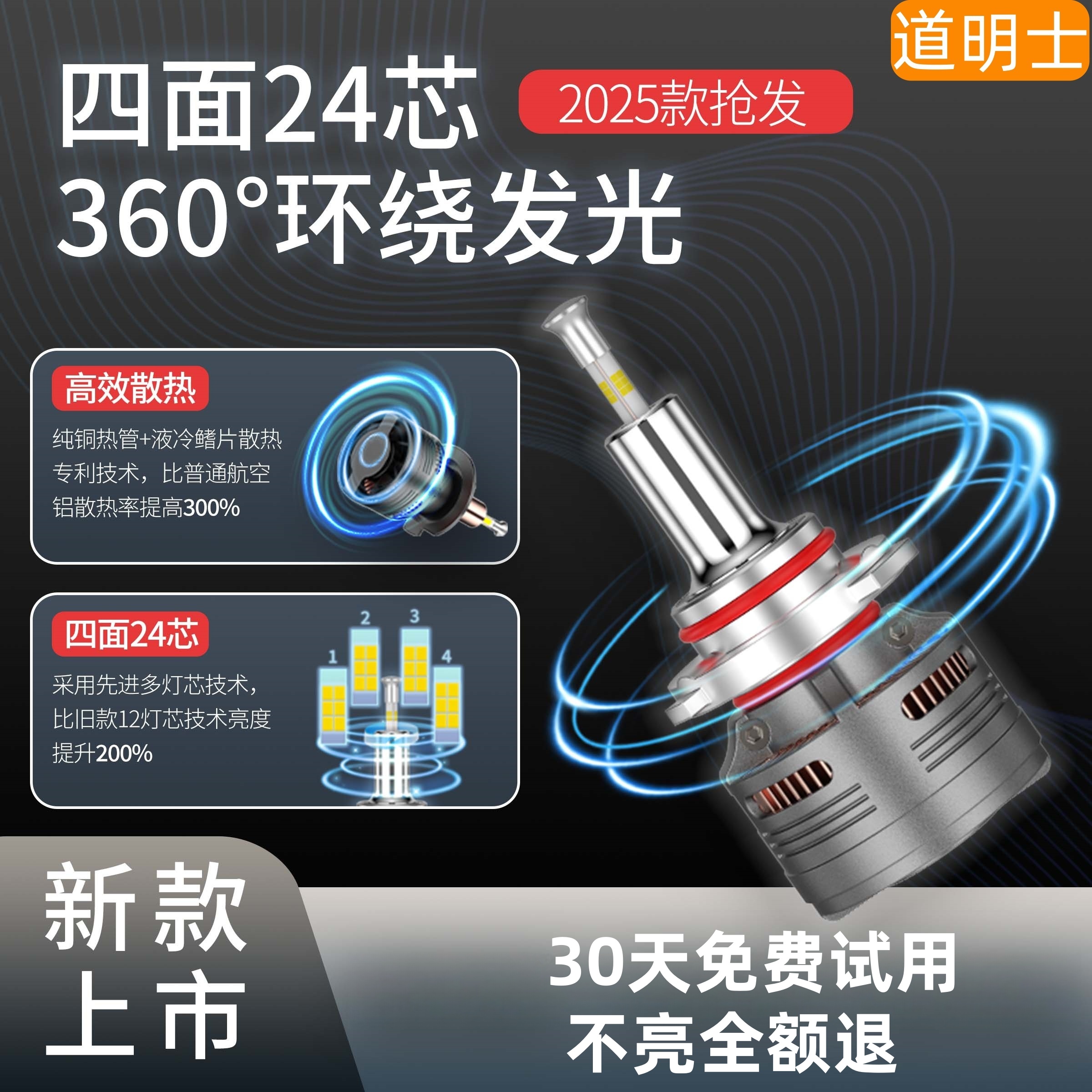 360°发光汽车LED激光大灯无盲区