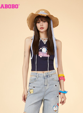 【哆啦A梦】LALABOBO25春季拼接复古休闲收腰无袖背心ABDB-WSWT11