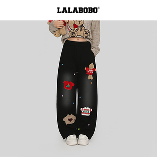 25年冬新潮原创阔腿弯刀保暖裤 LALABOBO圣诞风长裤 子 商场同款