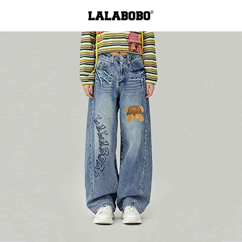 LALABOBO捂脸熊牛仔裤