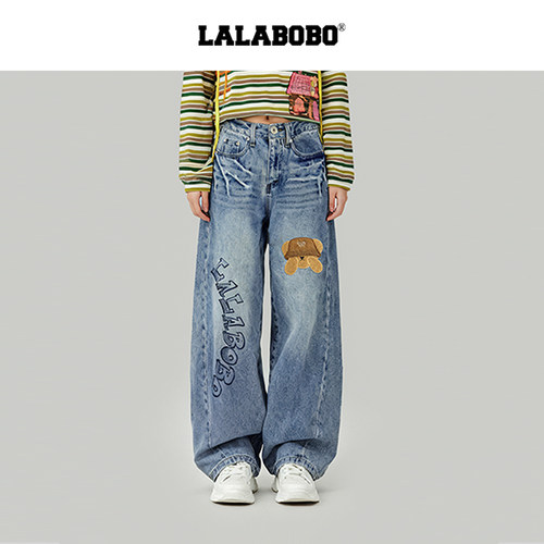 LALABOBO捂脸熊牛仔裤