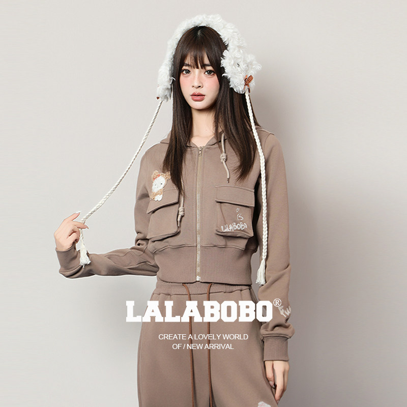 【商场同款】LALABOBO开衫卫衣26年春新原创连帽巨好看修身短外套