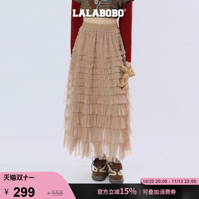 LALABOBO复古小熊网纱半裙
