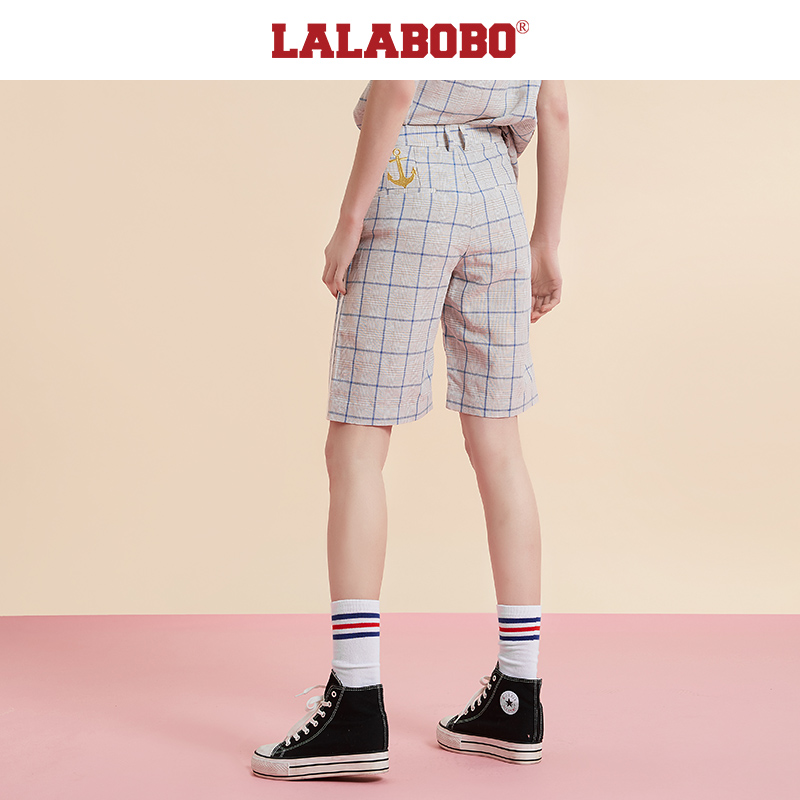 LALABOBO秋季新品海军风格纹西装阔腿梭织五分短裤女|D20A-WXZD17