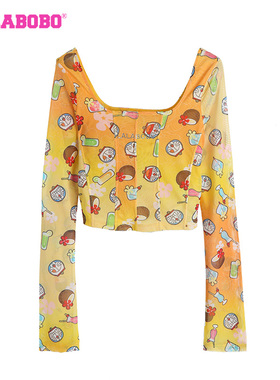 【哆啦A梦】LALABOBO25春季新款短款渐变满印长袖T恤|ABDB-WSDT15