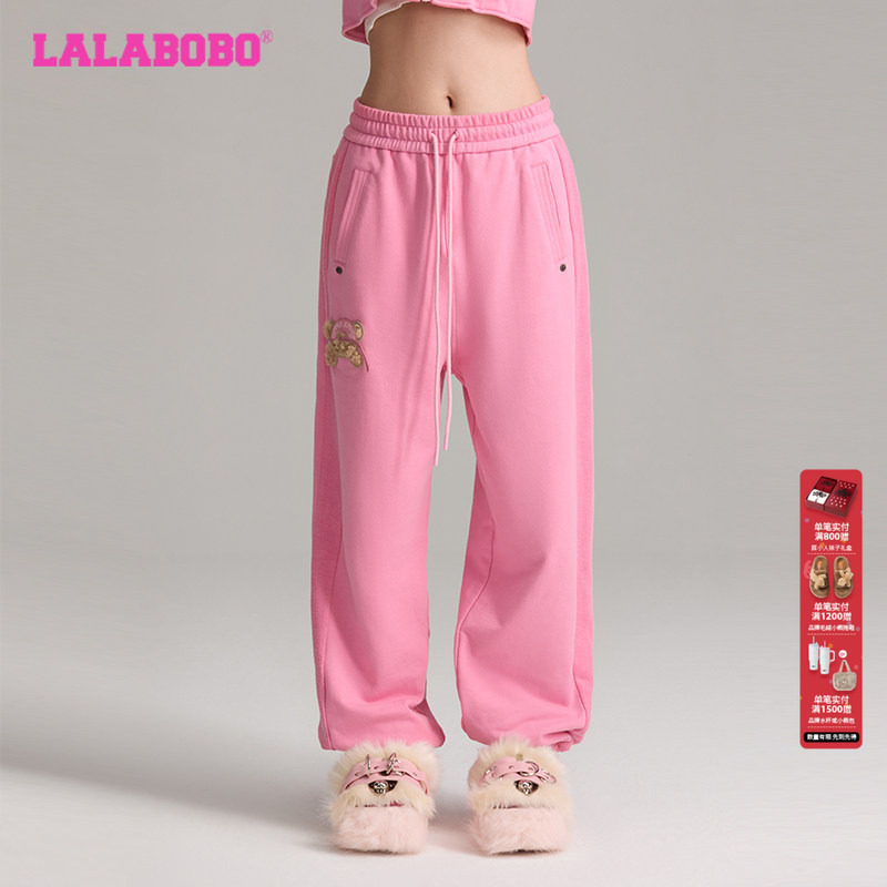 【陆翊同款】LALABOBO25年夏季长裤女原创新款潮牌直筒束脚甜裤子,女装/女士精品,卫裤,淘宝优惠券,粉丝福利购,淘宝优惠卷