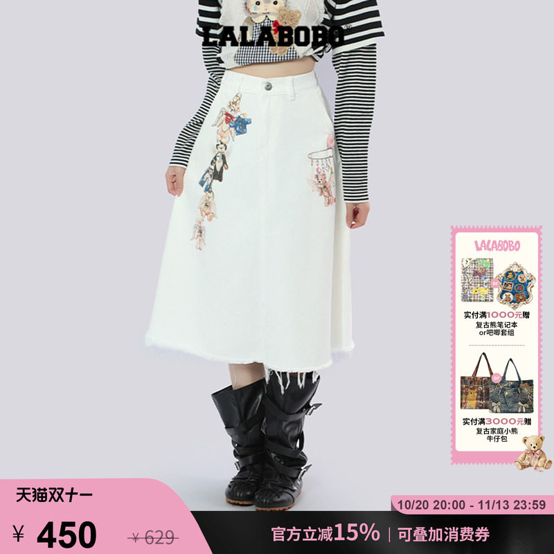 LALABOBO小熊聚会牛仔半裙