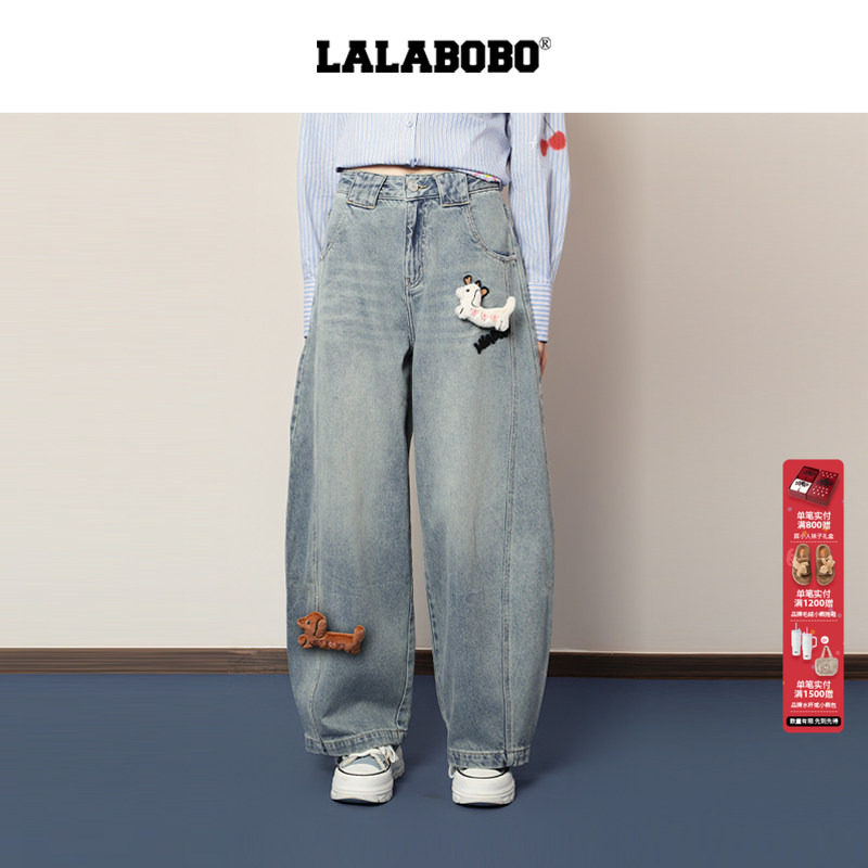 【商场同款】LALABOBO牛仔裤25年秋冬新款原创玩偶松弛感弯刀裤子,女装/女士精品,牛仔裤,淘宝优惠券,粉丝福利购,淘宝优惠卷