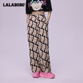 新款 高腰毛毛熊满印阔腿梭织休闲长裤 女 LALABOBO秋季 LBCB WXZC12