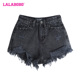 新款 复古休闲纯色高腰纯棉牛仔短裤 女 LALABOBO25春季 LBDB WXZD11
