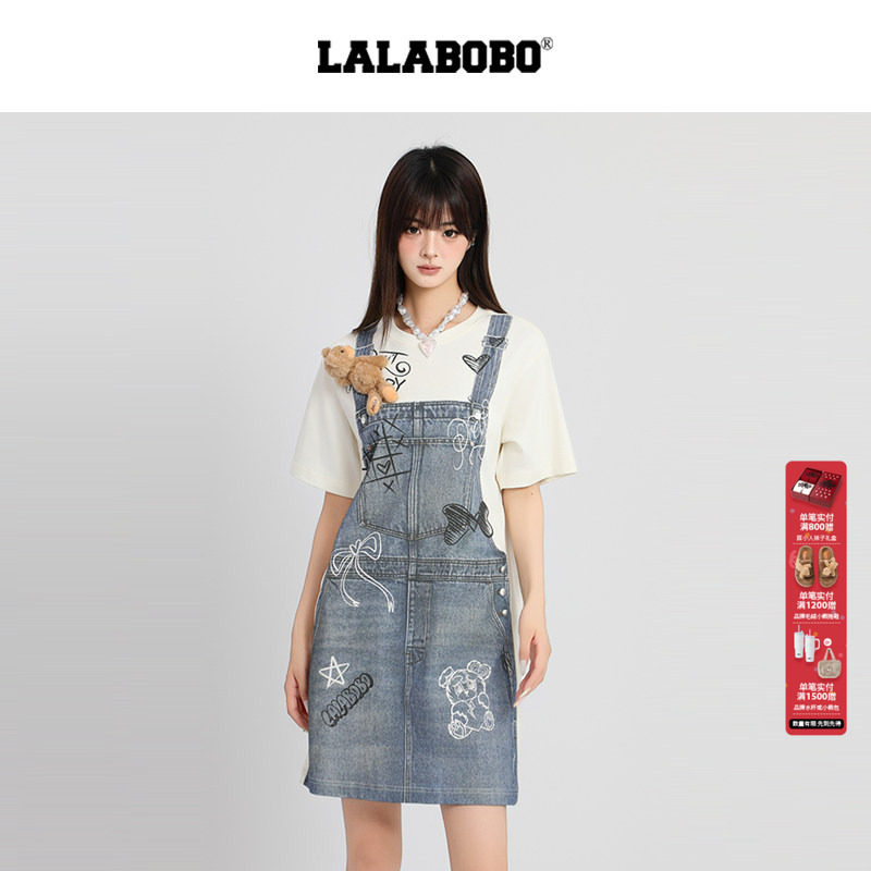 李嘉诺同款玩偶熊LALABOBO25年T恤牛仔连衣裙新款女原创印花裙子,女装/女士精品,连衣裙,淘宝优惠券,粉丝福利购,淘宝优惠卷