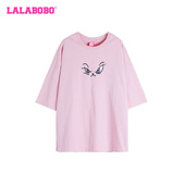 LALABOBO25春季 WSDT34 T恤女LBDB 新款 宽松可爱甜美软糖兔字母短袖