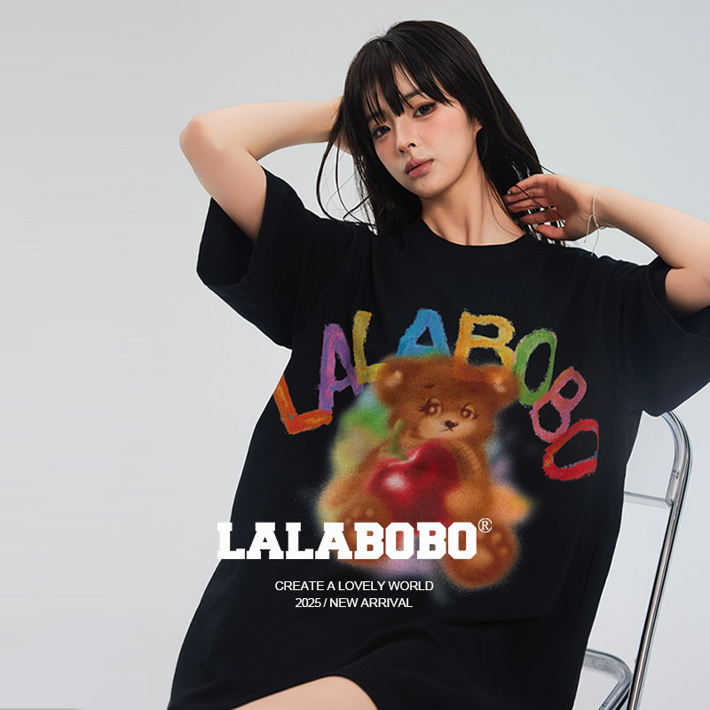 【商场同款】LALABOBO26年T恤连衣裙夏新款女原创潮短袖印