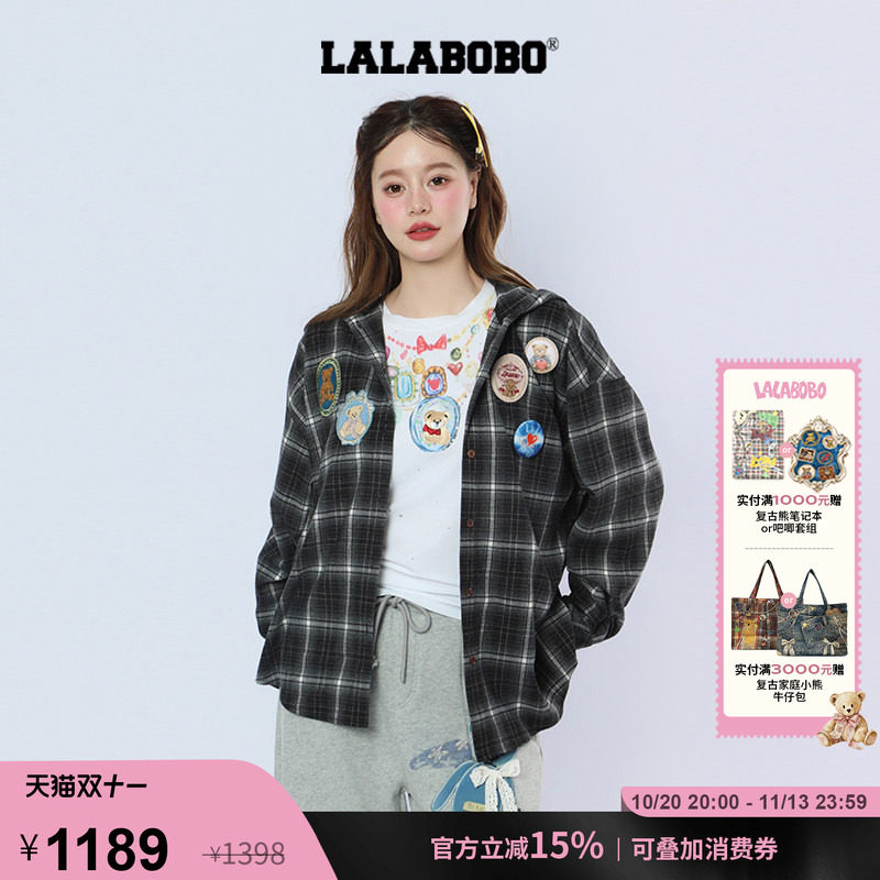 LALABOBO徽章格子衬衫