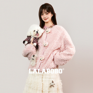 泓萱同款 玩偶盘扣LALABOBO毛绒外套26年春原创盘扣巨好看印花外套