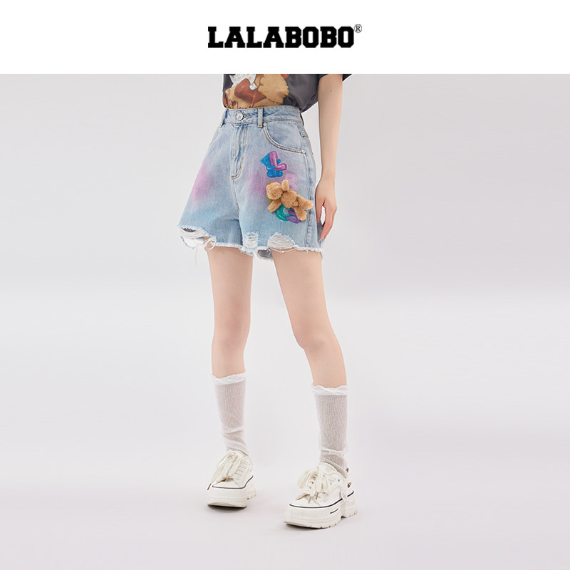 LALABOBO气球小熊牛仔短裤