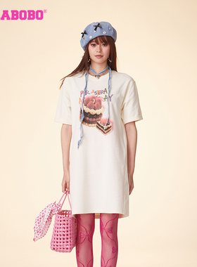 LALABOBO25春季新款松弛感休闲圆领套头蛋糕图案连衣裙|CBDB-WLZY