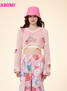 中国风LALABOBO24新春款休闲短款草莓圆领针织衫女|LBDB-WSTM12
