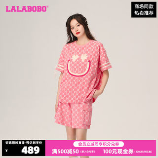 LALABOBO春新品打底衫街头复古老花针织短袖T恤女|LBCB-WSDT56