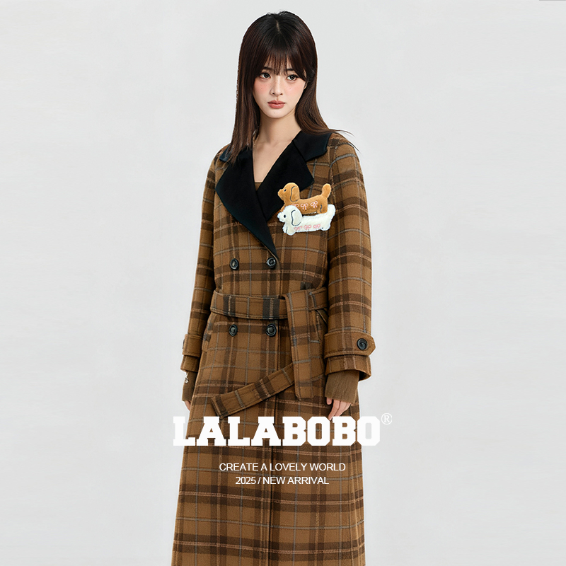 LALABOBO格纹立体小狗大衣
