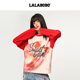 LALABOBO新年红款 苏新皓同款 涂鸦蛋糕原创印花潮T恤插肩长袖