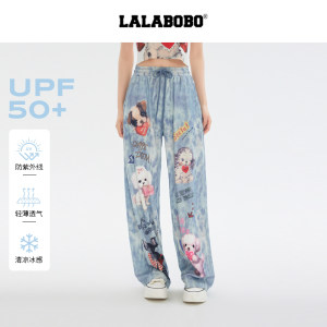 【凉感面料】LALABOBO年凉感裤夏新款女潮直筒小狗印花长休闲裤