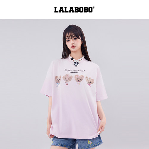 LALABOBO谢依霖萌宠狗狗图案T恤