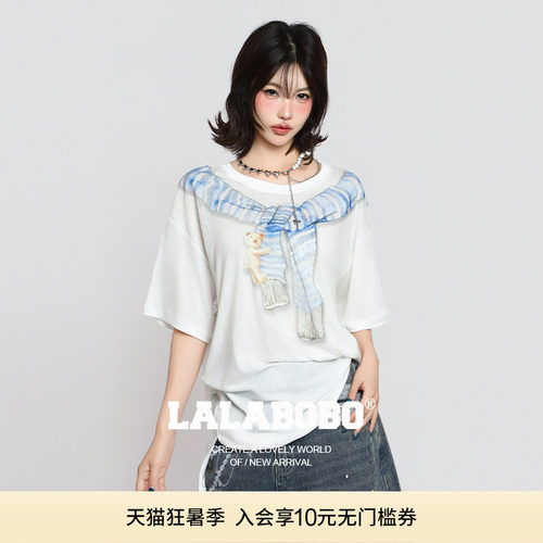 LALABOBO围巾帽子视错短袖T恤
