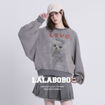 LALABOBO奶油小狗蝴蝶结卫衣