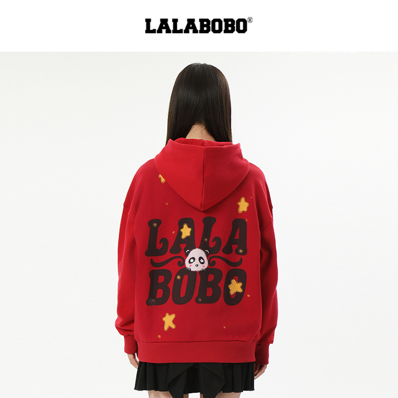 LALABOBO熊猫盘扣连帽卫衣
