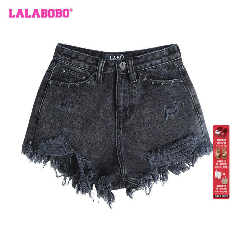 LALABOBO25春季新款复古休闲纯色高腰纯棉牛仔短裤女|LBDB-WXZD11,女装/女士精品,牛仔裤,淘宝优惠券,粉丝福利购,淘宝优惠卷